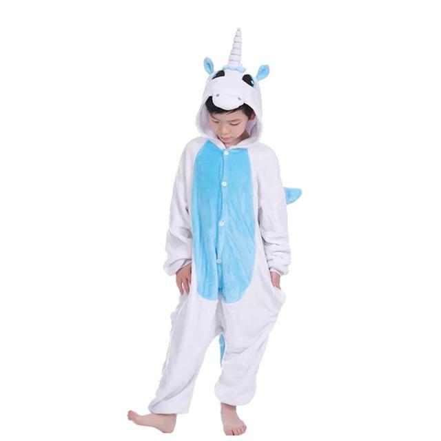 Kids White & Blue Unicorn Kigurumi